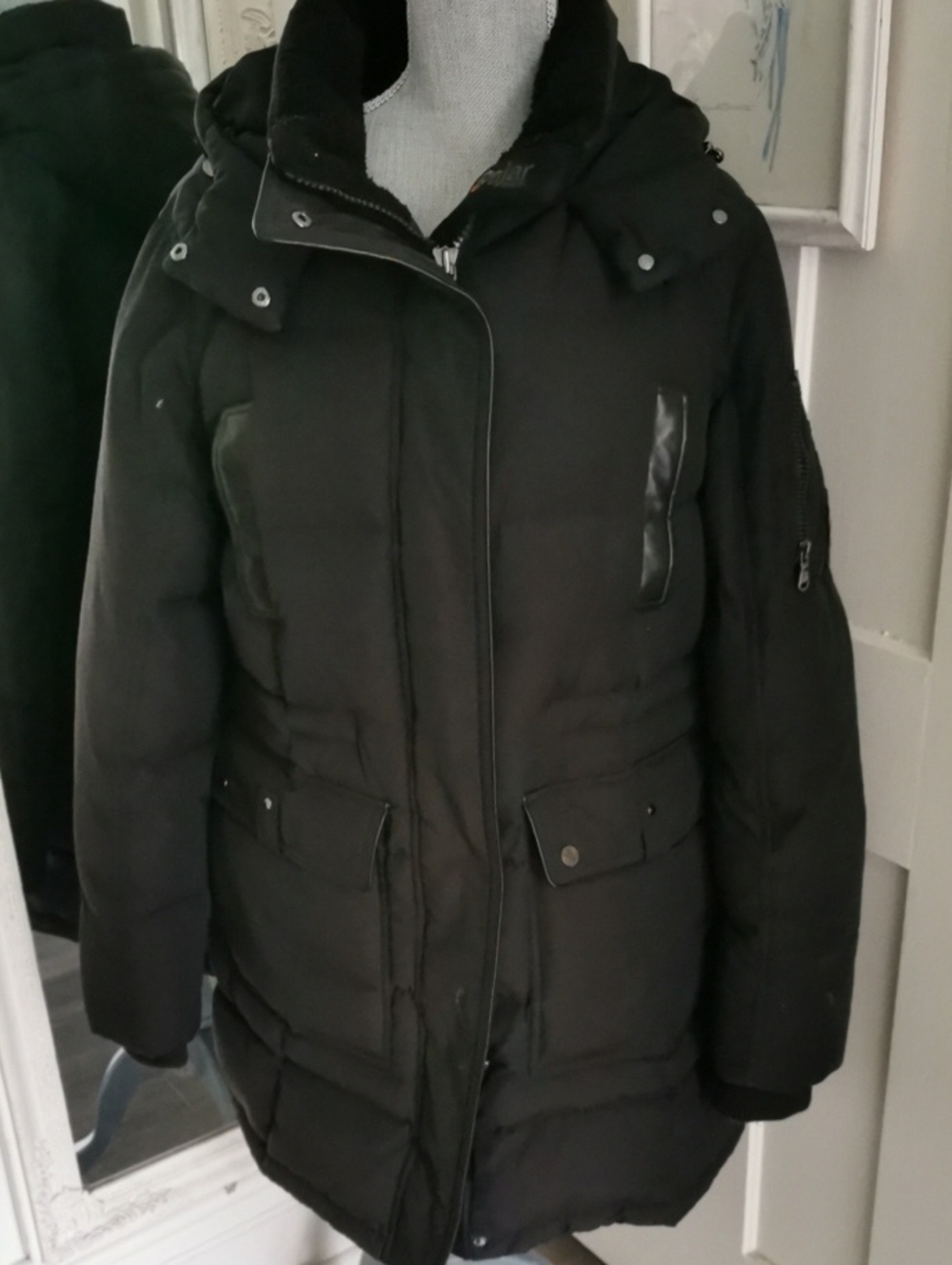 Pajar Canada 🇨🇦 Womens Black Down Quilted Parka Jacket/Sherpa Trim.Size L